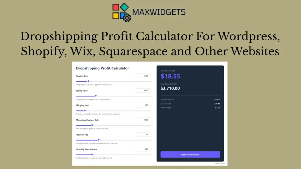 Dropshipping Profit Calculator Widget For WordPress and Other Websites