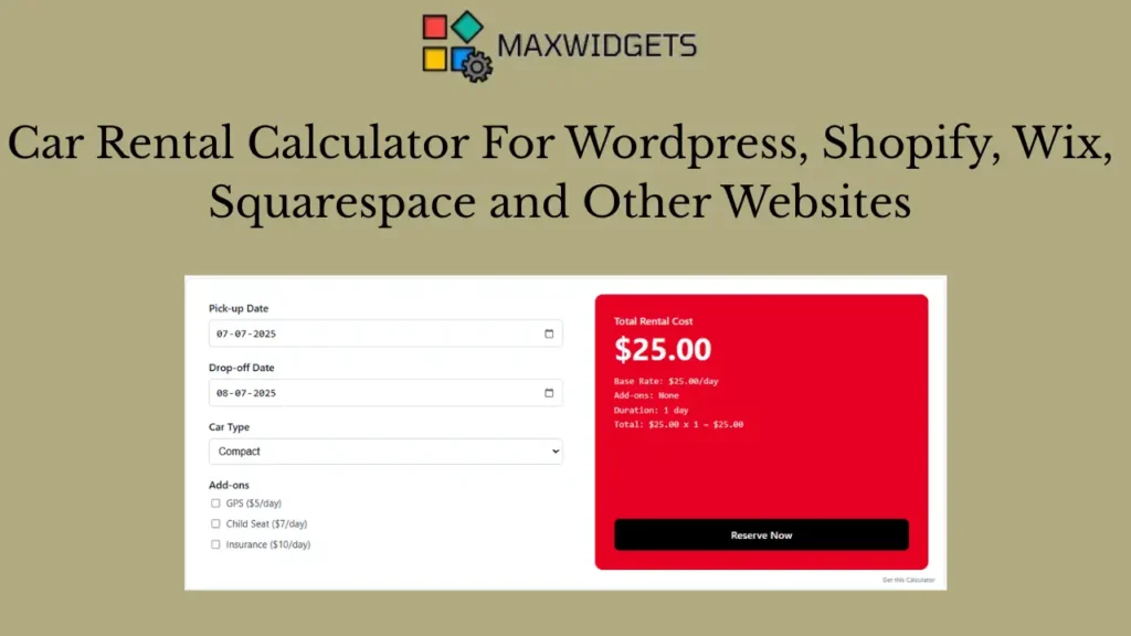 Free Car Rental Cost Calculator Widget For WordPress and Other Websites