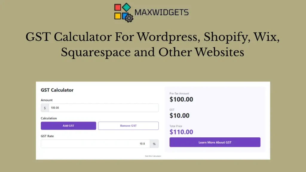 GST Calculator Widget For WordPress and Other Websites