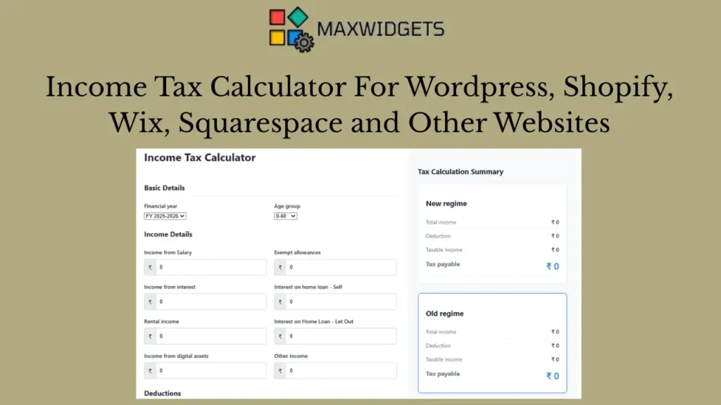 Income Tax Calculator Widget For WordPress and Other Websites