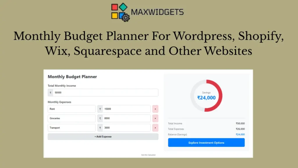 Monthly Budget Planner Widget For WordPress and Other Websites