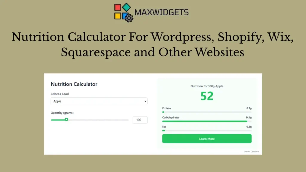 Nutrition Calculator Widget For WordPress and Other Websites
