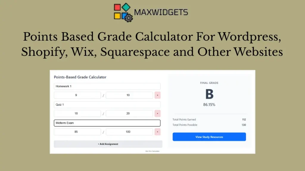Points Based Grade Calculator Widget For WordPress and Other Websites