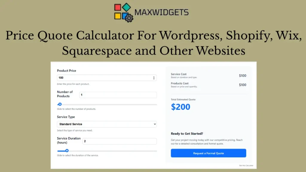 Price Quote Calculator Widget For WordPress and Other Websites