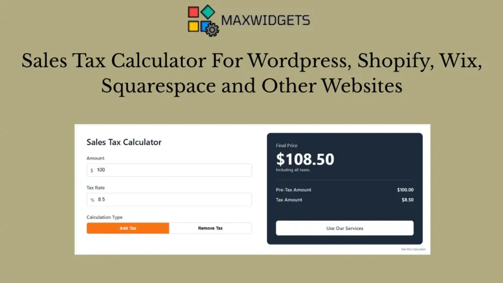 Sales Tax Calculator Widget For WordPress and Other Websites