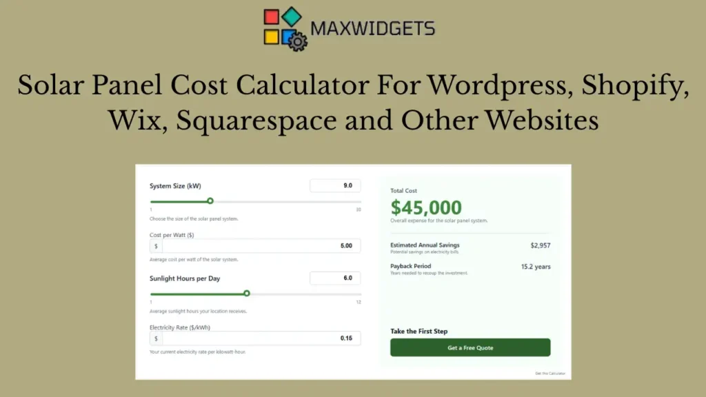 Solar Panel Calculator Widget For WordPress and Other Websites