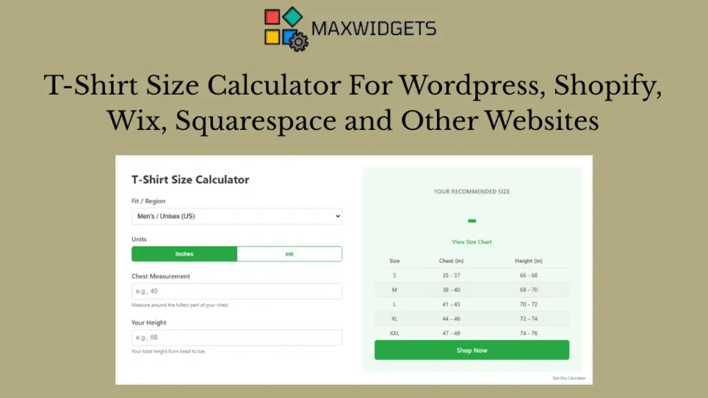T-Shirt Size Calculator Widget For WordPress and Other Websites