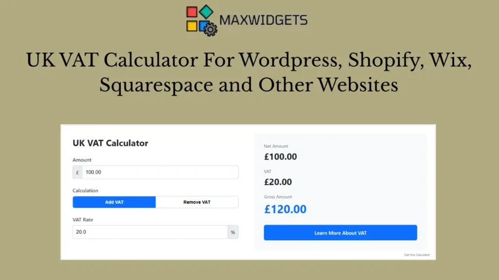 VAT Calculator Widget For WordPress and Other Websites